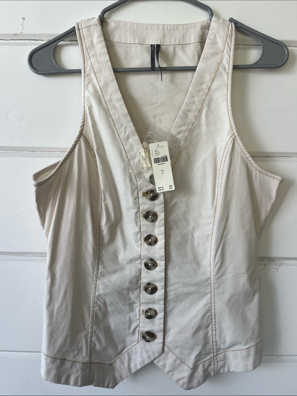 Anthropologie Cream Button-Front Sleeveless V-Neck Top
